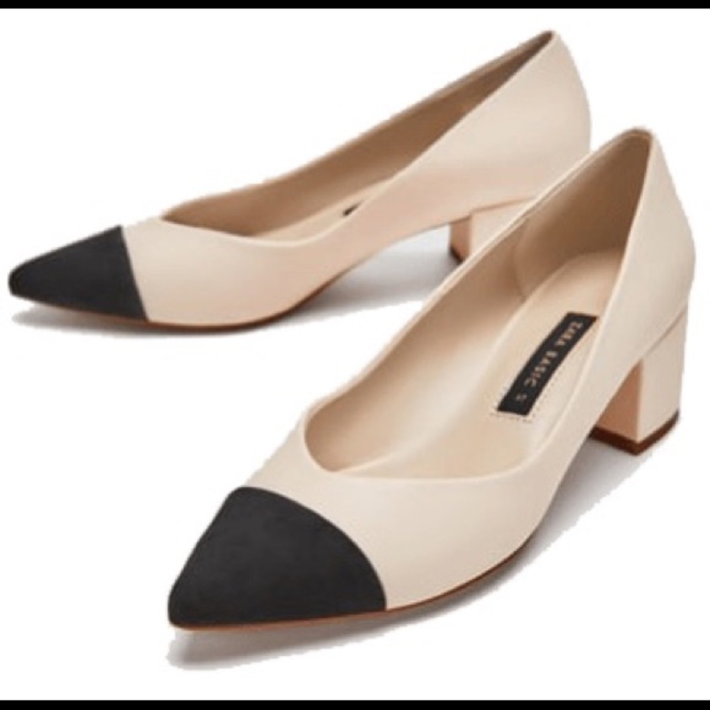 Zara cap toe nude heels
